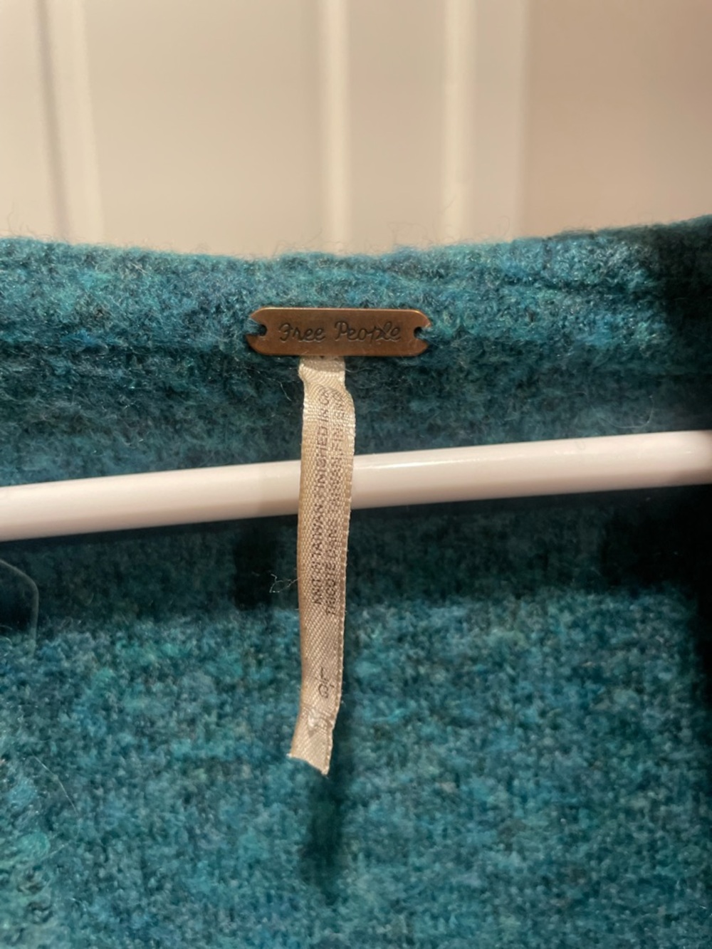 Free People Teal Hooded Button Pullover Sweater size large - Picture 4 of 5